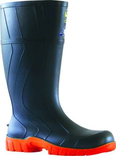 Black Bata Rigger Gumboots in Size 6, featuring oil/acid resistance, cushioned insole, and robust tread for safety and comfort.
