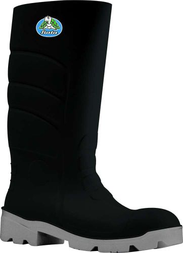 Bata Worklite PU gumboots in black and grey, size 6, offering lightweight durability and excellent heat insulation for tough environments.