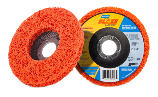 Norton Blaze 100 x 16mm Rapid Strip Disc for efficient surface preparation on various materials with clog-resistant design.