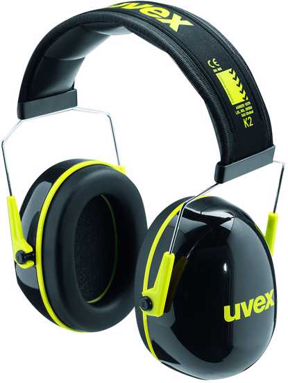 UVEX K2 Earmuffs showcasing a lightweight design, soft memory foam cushions, and excellent 31dB noise reduction for comfort and protection.