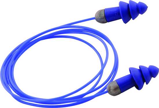 Moldex Rockets blue earplugs with easy grip handle, cushioned air bubble, reusable, detectable for workplace safety.