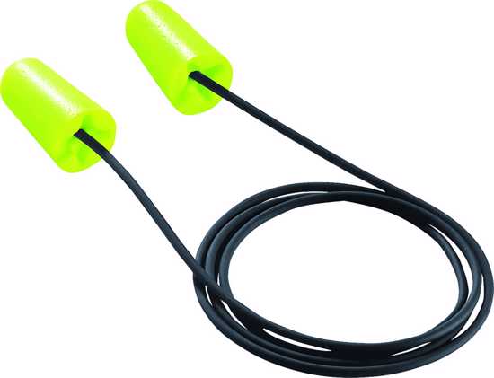 Uvex x-fit Corded Class 5 earplugs in lime, offering 100 pairs of highly comfortable, noise-reducing disposable foam ear protection.