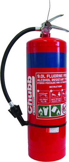 Chubb 9L Foam Fire Extinguisher with stainless steel handle, rated for Class A and B fires, ideal for various environments.
