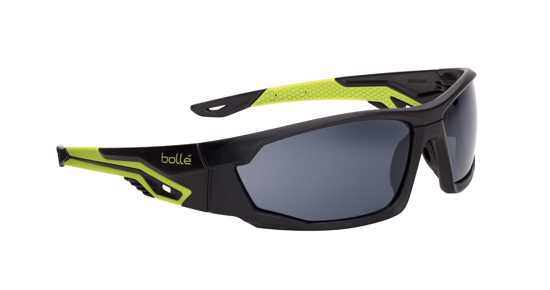 Bolle Mercuro Safety Glasses with smoke lens; stylish wrap-around design, UV protection, and comfortable fit for eye safety.