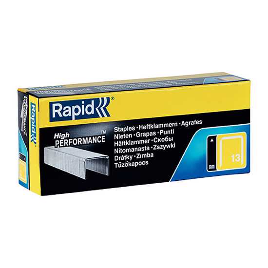 Box of 5000 Rapid High Performance Staples, 13/6mm, ideal for textiles with low visibility and durable galvanized wire.