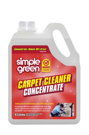 Simple Green Carpet Cleaner Concentrate 4L bottle, eco-friendly formula for deep cleaning carpets, safe for kids and pets.