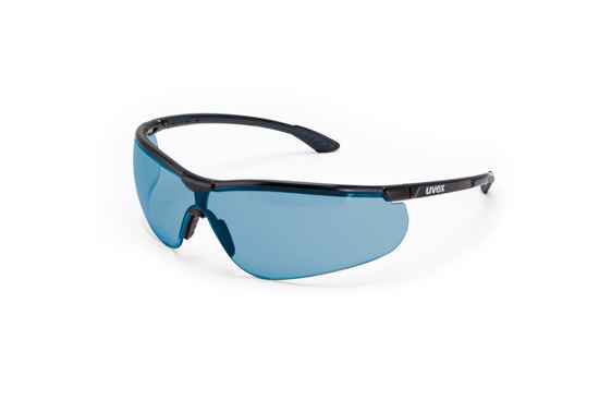 Lightweight UVEX Sportstyle safety glasses with fast lens transition, 100% UV protection, and anti-fog coating for outdoor performance.