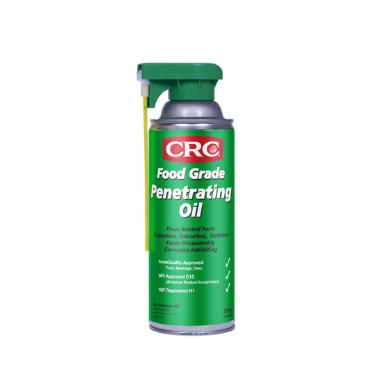 CRC 3086 Food Grade Penetrating Oil 312g: Non-toxic, low viscosity oil for rusted fasteners, safe for food processing equipment.