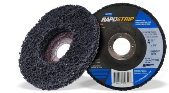 100 x 16mm Norton StripEaze disc for efficient removal of paint, rust, and adhesives with minimal surface damage, mounts on angle grinders.