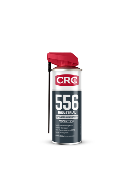CRC 5-56 Industrial 420ml lubricant can sprays for rust removal, moisture displacement, and equipment maintenance in industrial settings.