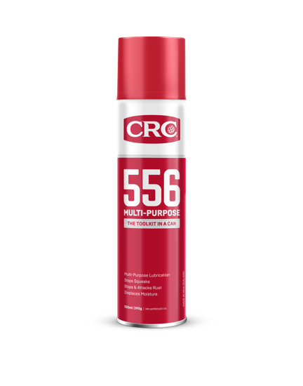 CRC 5-56 Multi-Purpose Spray in a 550ml can, designed for lubrication, corrosion protection, and cleaning of various surfaces.