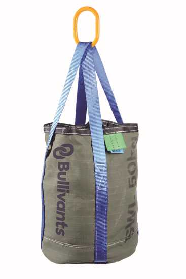 Heavy-duty lifting bag made from durable ripstop canvas, designed for safe tool transport and hoisting with a 50kg capacity.