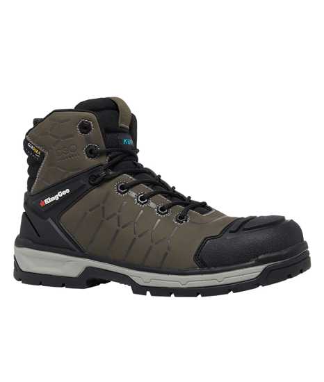 Men's stylish KingGee Quantum K27120 Zip Sided Boot in cedar/black, featuring durable nubuck leather and composite toe protection.