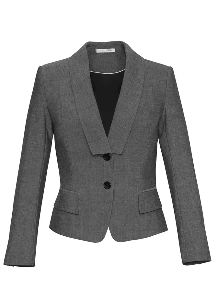 Ladies Grey Cropped Jacket from Biz Collection, featuring lined pockets, embroidery zip, and contrast trim, perfect for stylish layering.