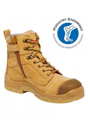KingGee Phoenix K27980 wheat safety boot size 15, featuring composite toe, zip closure, memory foam footbed, and slip-resistant sole.