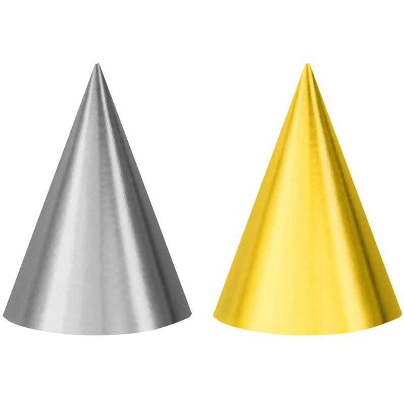 Foil Party Hats - Birthday Cone (Silver & Gold) (Pack of 12)
