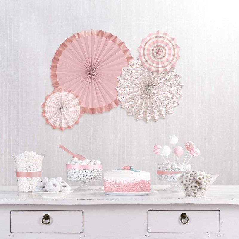 Blush wedding paper fans hot-stamped, elegant 4 pack with varying sizes for chic decor and guest comfort.