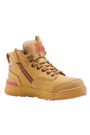 Women's Zip Sided Boots in Wheat, featuring a steel toe cap, YKK zipper, and water resistance for comfort and durability.
