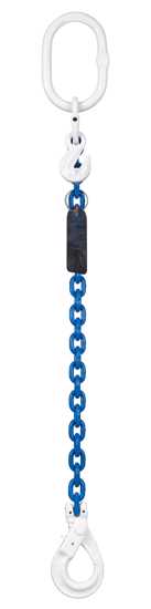 Bullivants 13mm chain sling, 1 leg, 3m length; 6.7T capacity with self-locking hooks and NATA load test certification.