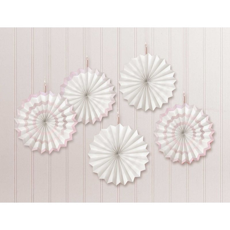Mini Paper Fans White Hot-Stamped Hanging Decorations - Pack of 5