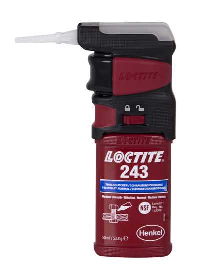 Hand-held LOCTITE EQ Pro Dispenser for precise adhesive application, compatible with 50ml/250ml bottles, featuring a multi-position nozzle.