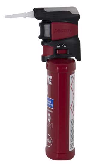 LOCTITE EQ Pro Hand Held Dispenser with multi-position nozzle for precise adhesive application, suitable for 50ml and 250ml bottles.