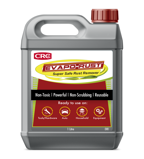 Bottle of CRC Evapo-Rust ready-to-use rust remover, effective, non-toxic formula for safe rust restoration without scrubbing.