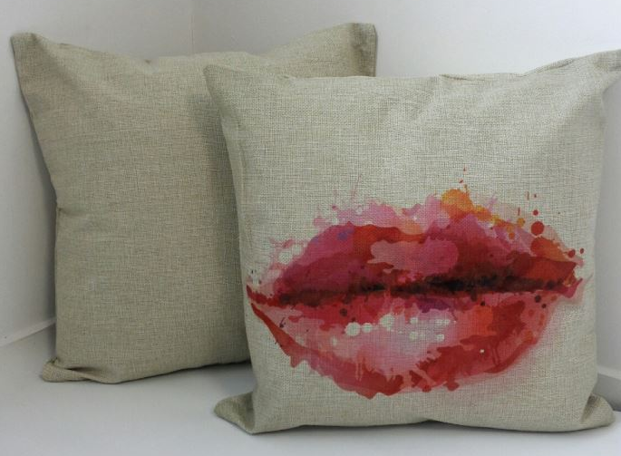 Vibrant Hot Lips cushion covers set of 2, featuring chic printed design and plain reverse, perfect for stylish home decor.