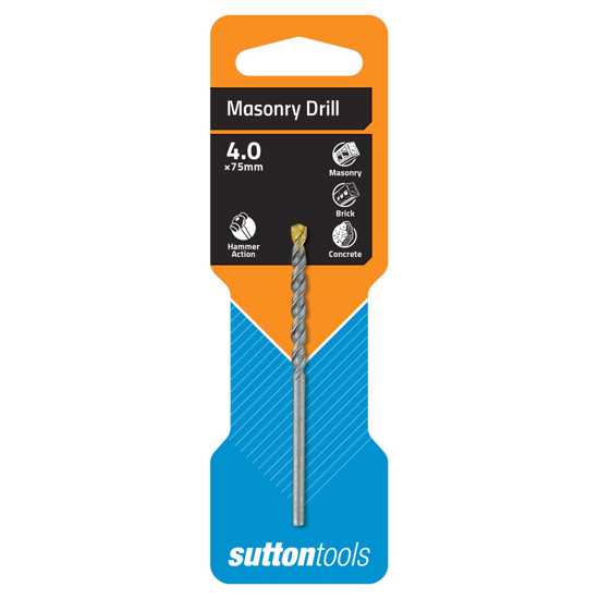Sutton Masonry Drill 4mm for fast, precise drilling in stone and concrete, featuring tungsten carbide tip and double spiral flute design.