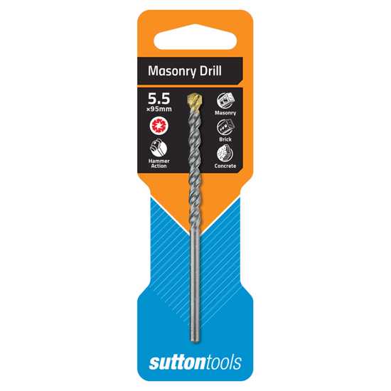 Sutton Masonry Drill 5.5mm with tungsten carbide tip for fast, durable drilling in masonry, concrete, and brickwork.