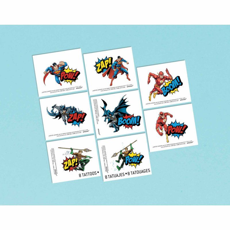 Justice League Heroes Unite Tattoo Favors - Pack of 8