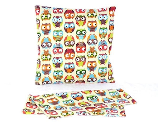 Double-sided cushion covers featuring adorable owls, made from thick poly cotton, perfect for adding charm to any room.