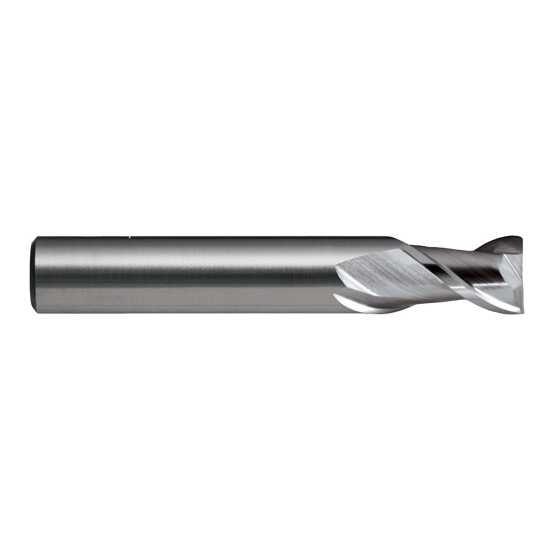 2-flute end mill for precision milling of soft steels and non-ferrous materials, TiCN coated for durability.