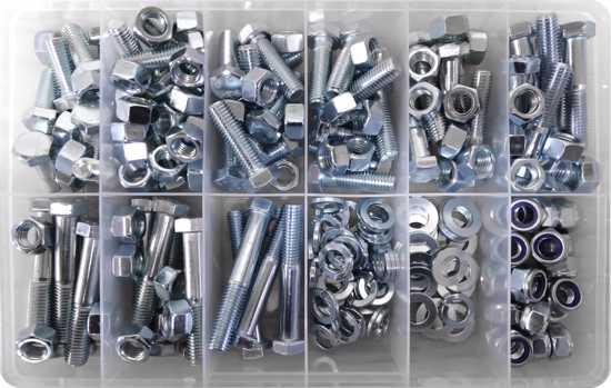 158-piece Class 8.8 M12 Bolt/Nut/Washer kit with zinc plated fasteners for durable and reliable fastening solutions.