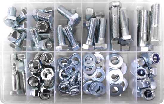 Class 8.8 M16 Bolt/Nut/Washer Assortment Kit featuring 133 pieces of zinc plated fasteners for versatile applications.