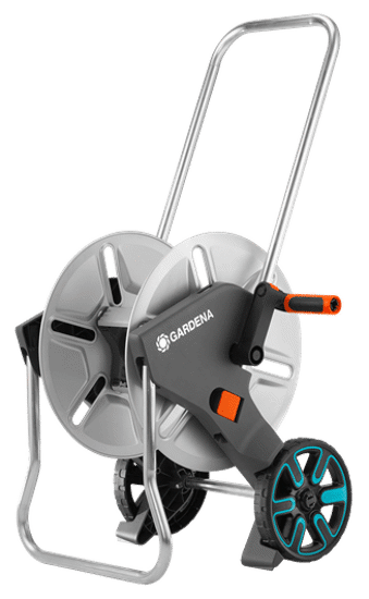 Gardena CleverRoll M Metal Hose Trolley, a durable and ergonomic solution for efficient hose storage and management in gardens.