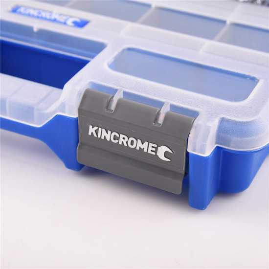 Medium Kincrome Plastic Organiser with 23 compartments, recessed handle, secure latches, and clear lid for easy access.