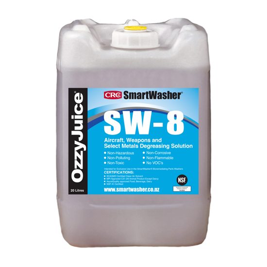 Eco-friendly CRC Smartwasher OzzyJuice SW-8 20L, a powerful pH-neutral parts cleaning solution for safe industrial use.