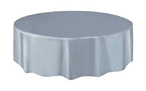 Silver round table covers, 84 inches for 8-seater tables, stylish and practical for any event, easy to clean and store.