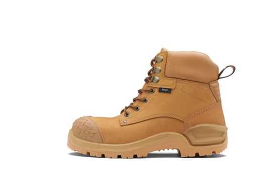 Wheat Nubuck safety boots with steel toe, slip-resistant sole, and Coolmax lining for superior comfort and protection.