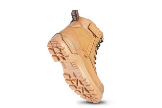 Wheat Nubuck safety boots with steel toe, slip-resistant outsole, and Coolmax lining for comfort and protection in tough environments.