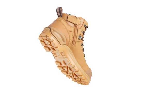 Zip Sided Safety Boots in Wheat, Size 13, featuring steel toe, water-resistant leather, and slip-resistant rubber outsole.