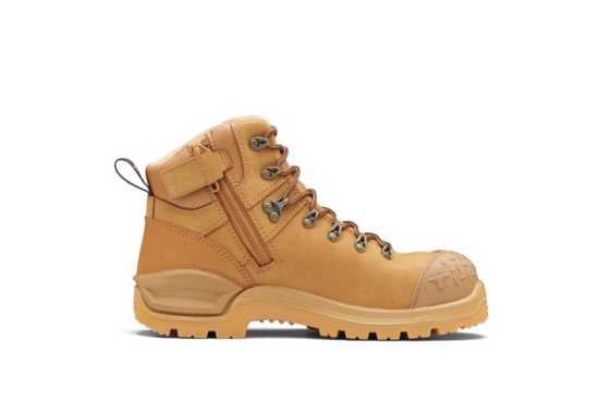 Wheat-colored Zip Sided Safety Boots with steel toe, moisture-wicking lining, and slip-resistant outsole for ultimate protection.