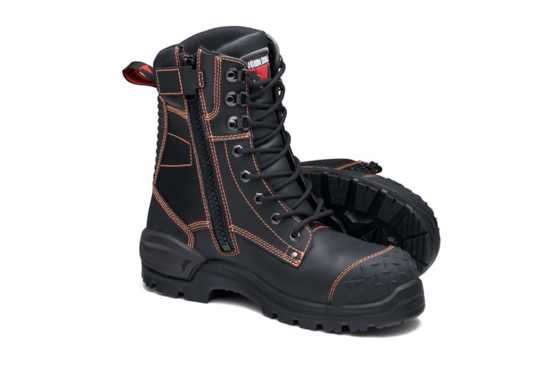 Black John Bull Kokoda 3.0 Zip Sided Safety Boots, featuring steel toe cap, slip-resistant sole, and moisture-wicking lining.