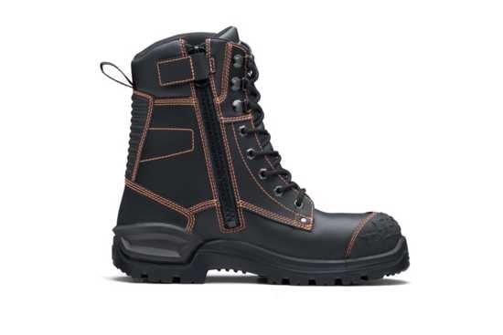 Black zip-sided safety boots for extreme conditions, featuring waterproof Bullhide leather, steel toe cap, and slip-resistant sole.