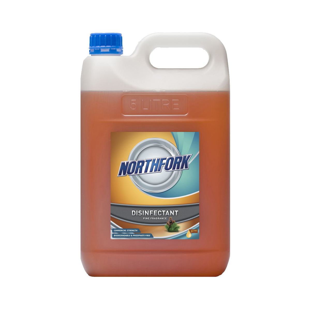 Northfork Pine Disinfectant 5L pack of 3, effective for cleaning, sanitizing, and deodorizing various hard surfaces.