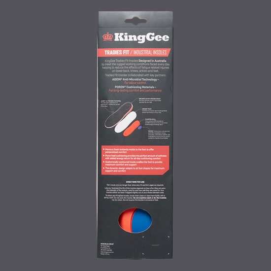 Black KingGee Tradie Insoles (Size 9/11) offering ultra-lightweight comfort, shock absorption, and breathable material for tradespeople.