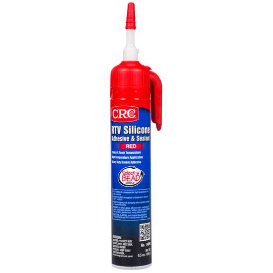 Red RTV silicone sealant in 184g tube with Select-a-Bead nozzle for precise application, ideal for sealing and waterproofing.