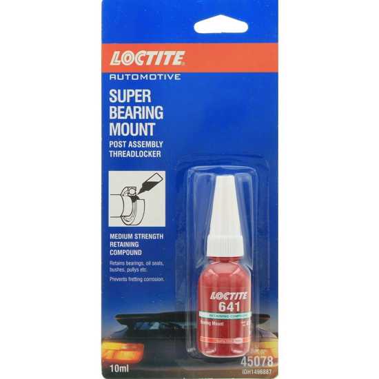LOCTITE 641 retaining compound in 10ml bottle, ideal for bonding cylindrical parts with medium strength and easy disassembly.