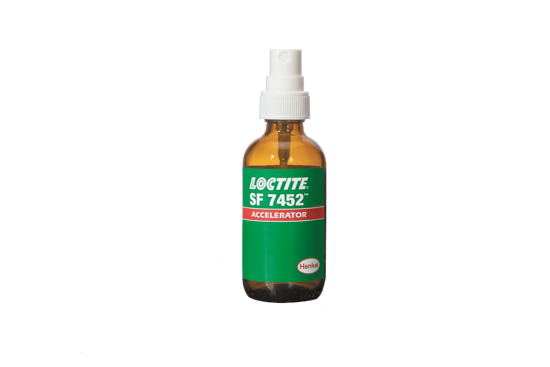 LOCTITE SF 7452 CA Accelerator Tak Pak - a transparent liquid that speeds cure time for cyanoacrylate adhesives, ideal for quick bonding.